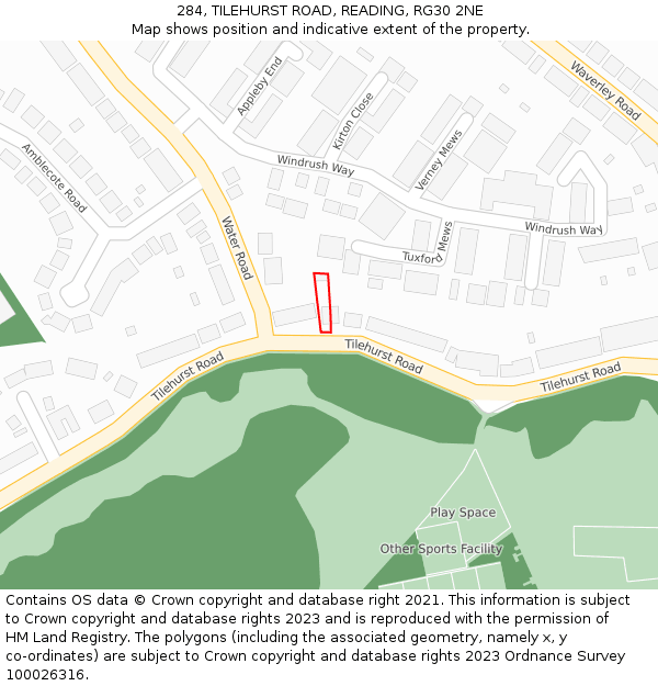 284, TILEHURST ROAD, READING, RG30 2NE: Location map and indicative extent of plot