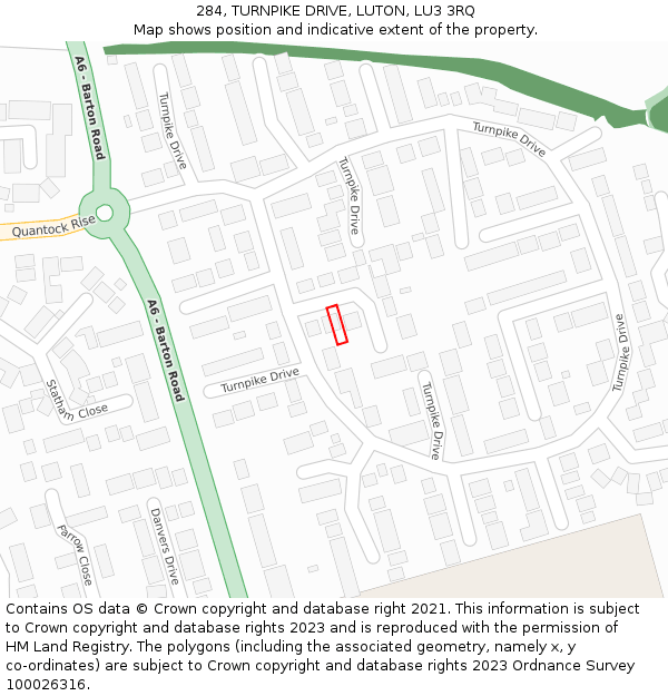 284, TURNPIKE DRIVE, LUTON, LU3 3RQ: Location map and indicative extent of plot