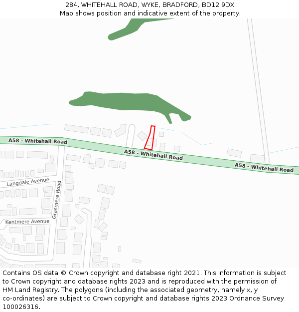 284, WHITEHALL ROAD, WYKE, BRADFORD, BD12 9DX: Location map and indicative extent of plot