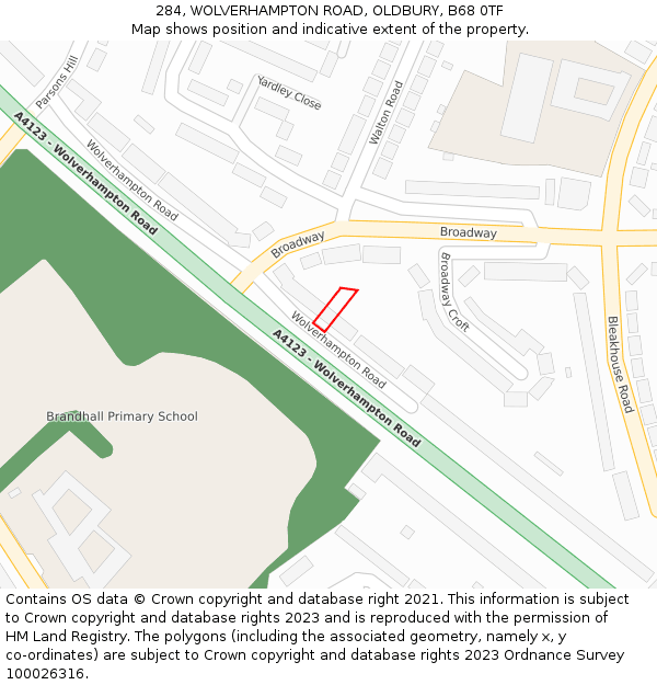 284, WOLVERHAMPTON ROAD, OLDBURY, B68 0TF: Location map and indicative extent of plot