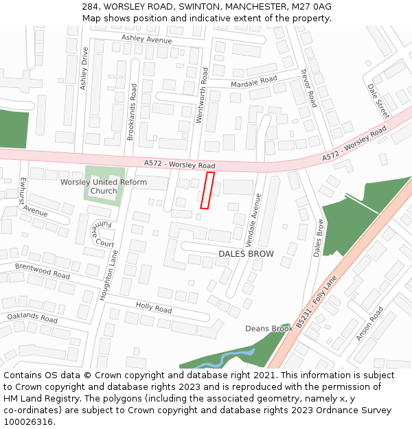 284, WORSLEY ROAD, SWINTON, MANCHESTER, M27 0AG: Location map and indicative extent of plot