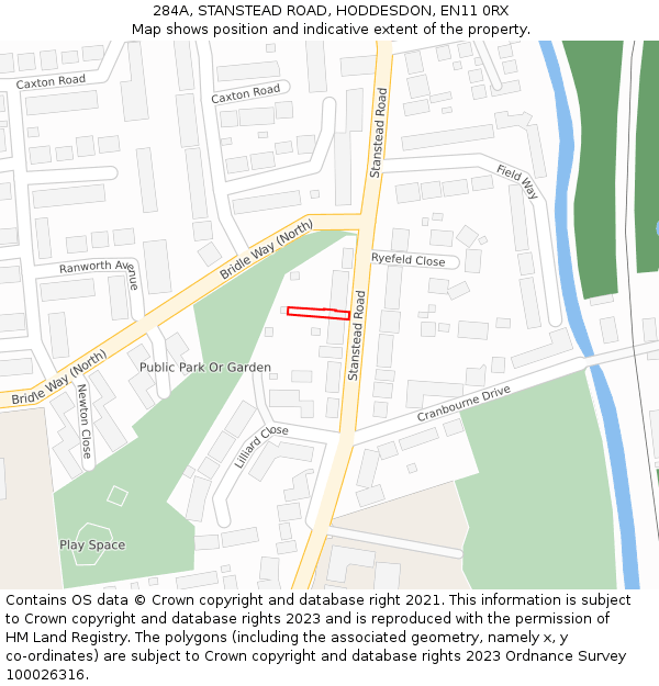 284A, STANSTEAD ROAD, HODDESDON, EN11 0RX: Location map and indicative extent of plot