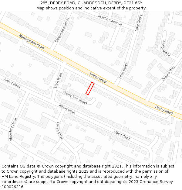 285, DERBY ROAD, CHADDESDEN, DERBY, DE21 6SY: Location map and indicative extent of plot