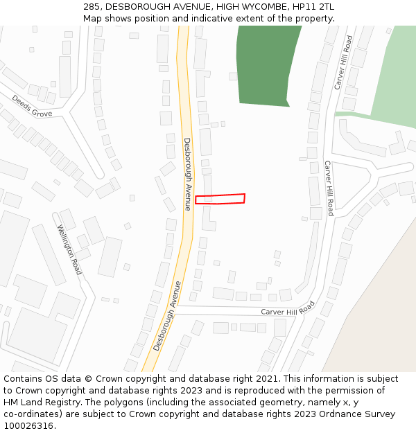 285, DESBOROUGH AVENUE, HIGH WYCOMBE, HP11 2TL: Location map and indicative extent of plot