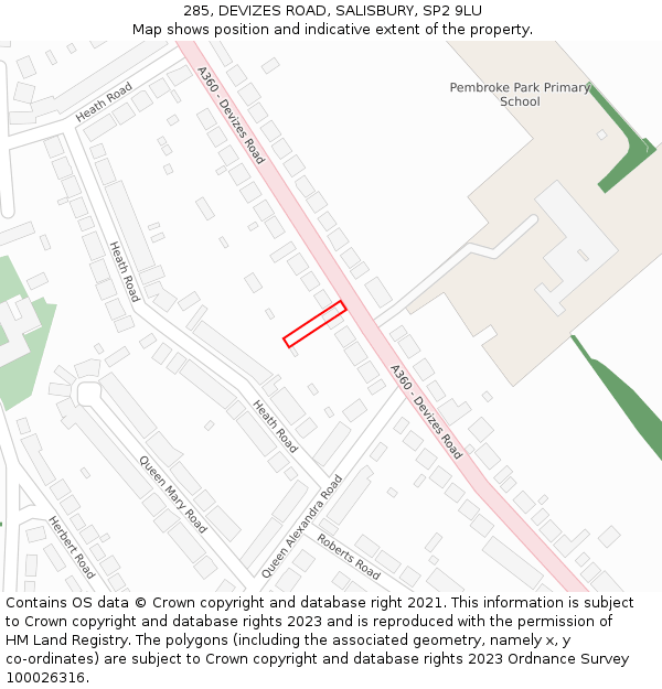 285, DEVIZES ROAD, SALISBURY, SP2 9LU: Location map and indicative extent of plot