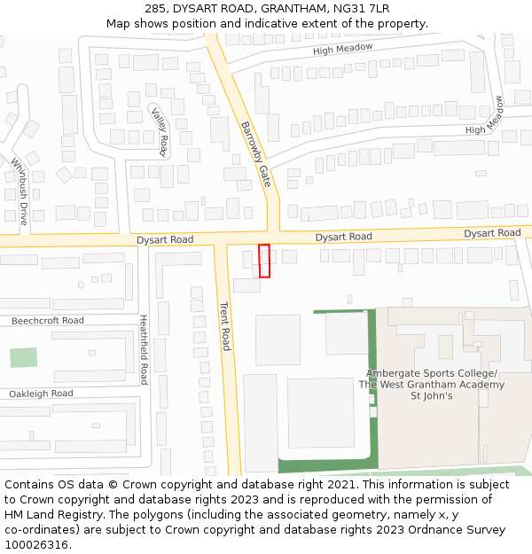 285, DYSART ROAD, GRANTHAM, NG31 7LR: Location map and indicative extent of plot