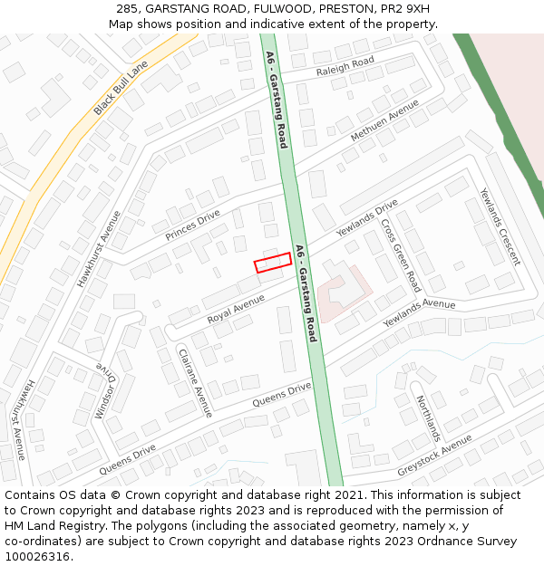 285, GARSTANG ROAD, FULWOOD, PRESTON, PR2 9XH: Location map and indicative extent of plot