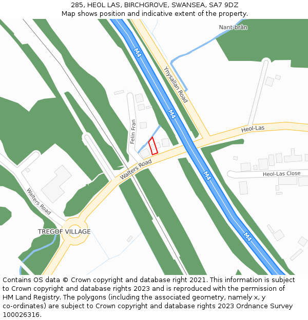 285, HEOL LAS, BIRCHGROVE, SWANSEA, SA7 9DZ: Location map and indicative extent of plot