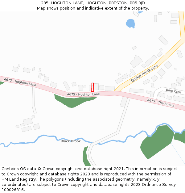 285, HOGHTON LANE, HOGHTON, PRESTON, PR5 0JD: Location map and indicative extent of plot