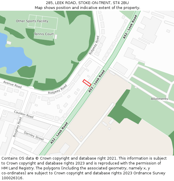 285, LEEK ROAD, STOKE-ON-TRENT, ST4 2BU: Location map and indicative extent of plot