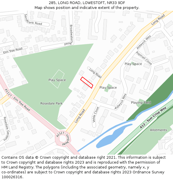 285, LONG ROAD, LOWESTOFT, NR33 9DF: Location map and indicative extent of plot