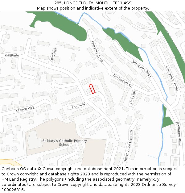 285, LONGFIELD, FALMOUTH, TR11 4SS: Location map and indicative extent of plot