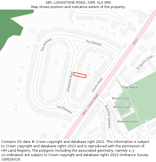 285, LONGSTONE ROAD, IVER, SL0 0RN: Location map and indicative extent of plot