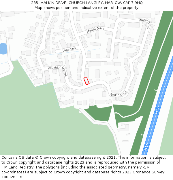 285, MALKIN DRIVE, CHURCH LANGLEY, HARLOW, CM17 9HQ: Location map and indicative extent of plot