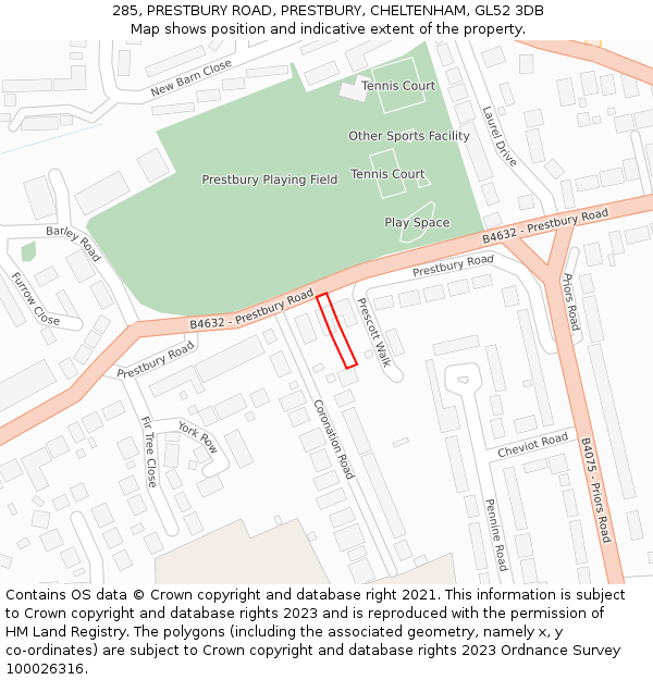 285, PRESTBURY ROAD, PRESTBURY, CHELTENHAM, GL52 3DB: Location map and indicative extent of plot