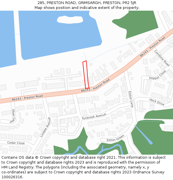 285, PRESTON ROAD, GRIMSARGH, PRESTON, PR2 5JR: Location map and indicative extent of plot