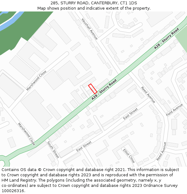 285, STURRY ROAD, CANTERBURY, CT1 1DS: Location map and indicative extent of plot