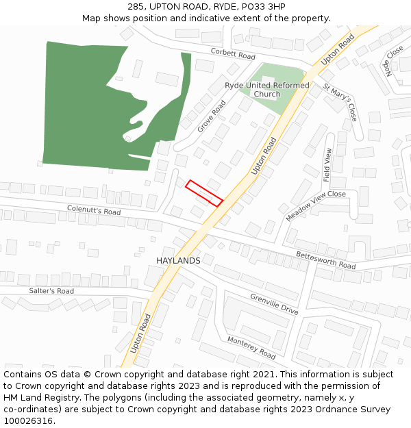 285, UPTON ROAD, RYDE, PO33 3HP: Location map and indicative extent of plot