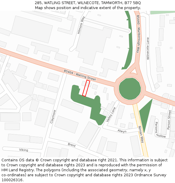 285, WATLING STREET, WILNECOTE, TAMWORTH, B77 5BQ: Location map and indicative extent of plot