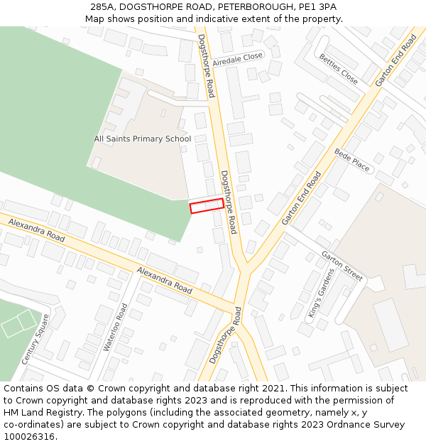 285A, DOGSTHORPE ROAD, PETERBOROUGH, PE1 3PA: Location map and indicative extent of plot