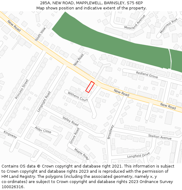 285A, NEW ROAD, MAPPLEWELL, BARNSLEY, S75 6EP: Location map and indicative extent of plot