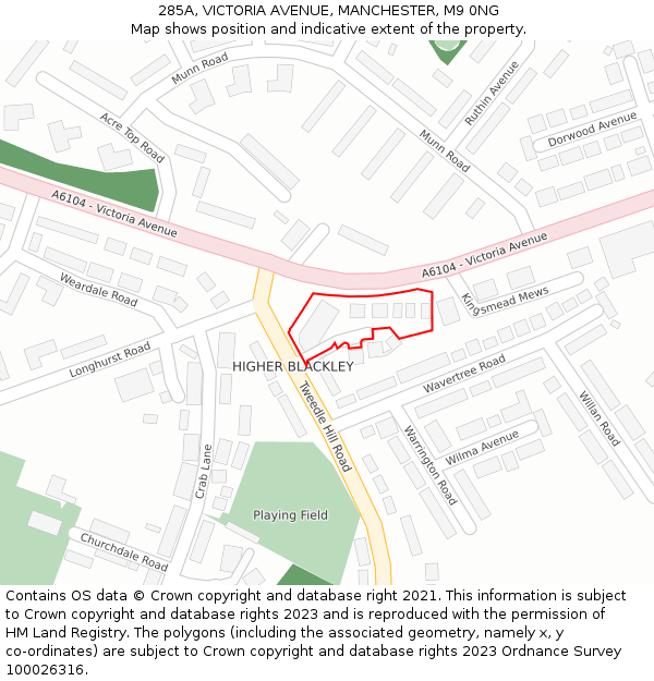 285A, VICTORIA AVENUE, MANCHESTER, M9 0NG: Location map and indicative extent of plot