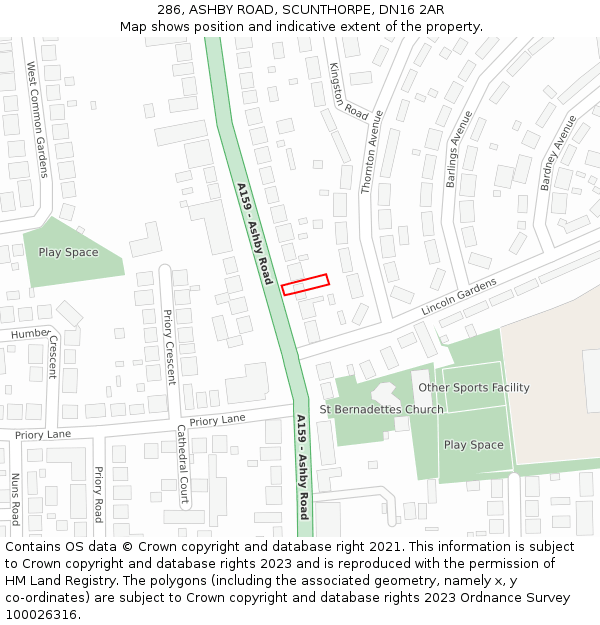 286, ASHBY ROAD, SCUNTHORPE, DN16 2AR: Location map and indicative extent of plot