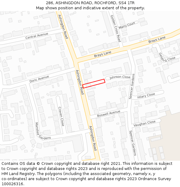 286, ASHINGDON ROAD, ROCHFORD, SS4 1TR: Location map and indicative extent of plot