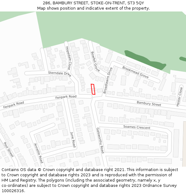 286, BAMBURY STREET, STOKE-ON-TRENT, ST3 5QY: Location map and indicative extent of plot