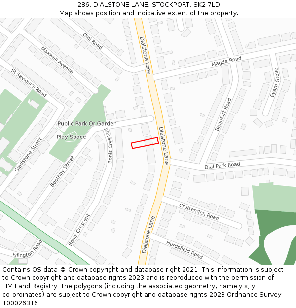 286, DIALSTONE LANE, STOCKPORT, SK2 7LD: Location map and indicative extent of plot