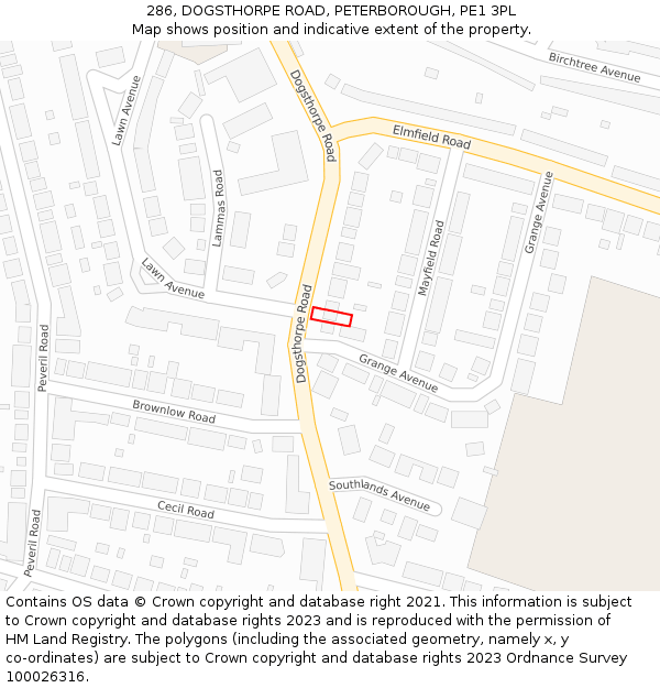 286, DOGSTHORPE ROAD, PETERBOROUGH, PE1 3PL: Location map and indicative extent of plot