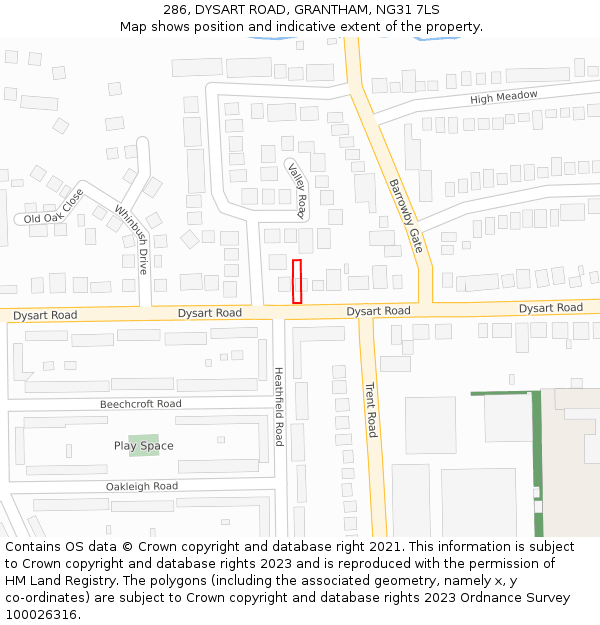 286, DYSART ROAD, GRANTHAM, NG31 7LS: Location map and indicative extent of plot