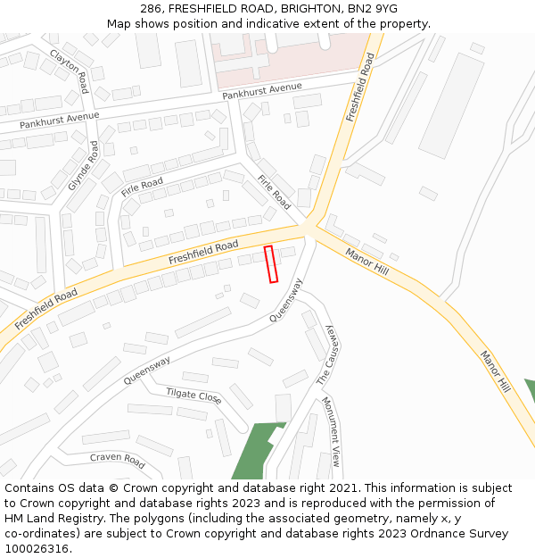 286, FRESHFIELD ROAD, BRIGHTON, BN2 9YG: Location map and indicative extent of plot