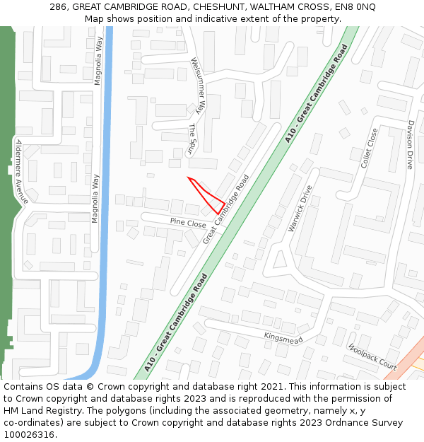 286, GREAT CAMBRIDGE ROAD, CHESHUNT, WALTHAM CROSS, EN8 0NQ: Location map and indicative extent of plot