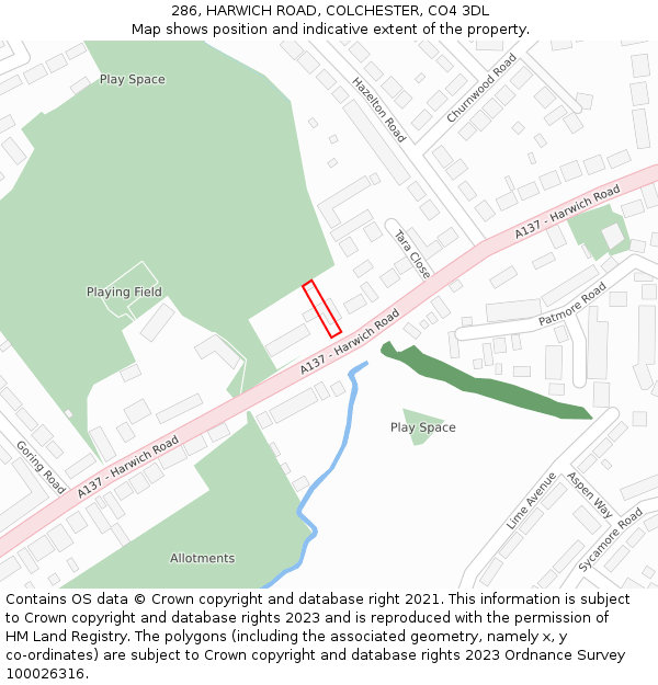 286, HARWICH ROAD, COLCHESTER, CO4 3DL: Location map and indicative extent of plot