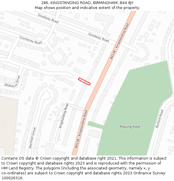 286, KINGSTANDING ROAD, BIRMINGHAM, B44 8JY: Location map and indicative extent of plot