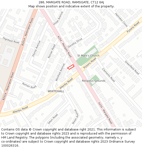 286, MARGATE ROAD, RAMSGATE, CT12 6AJ: Location map and indicative extent of plot