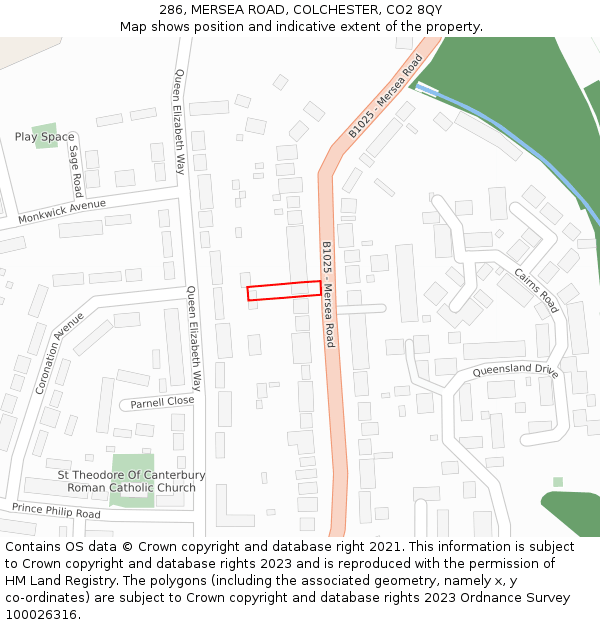 286, MERSEA ROAD, COLCHESTER, CO2 8QY: Location map and indicative extent of plot