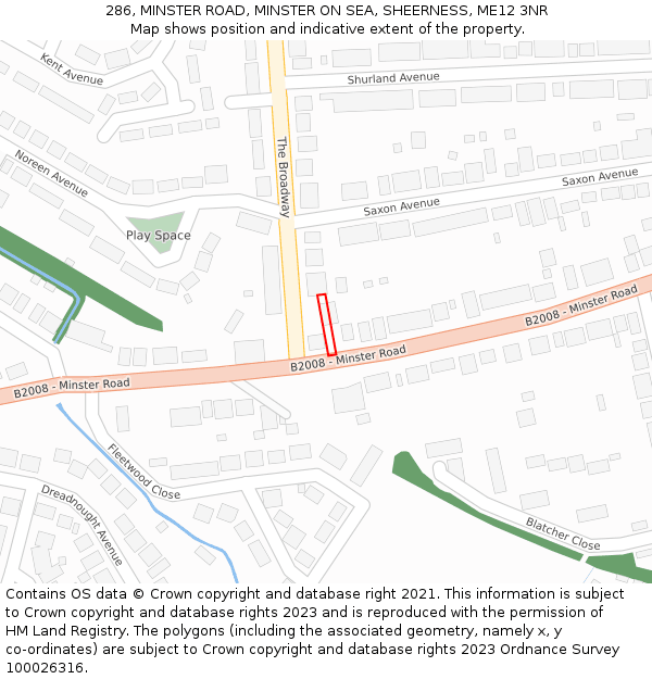 286, MINSTER ROAD, MINSTER ON SEA, SHEERNESS, ME12 3NR: Location map and indicative extent of plot