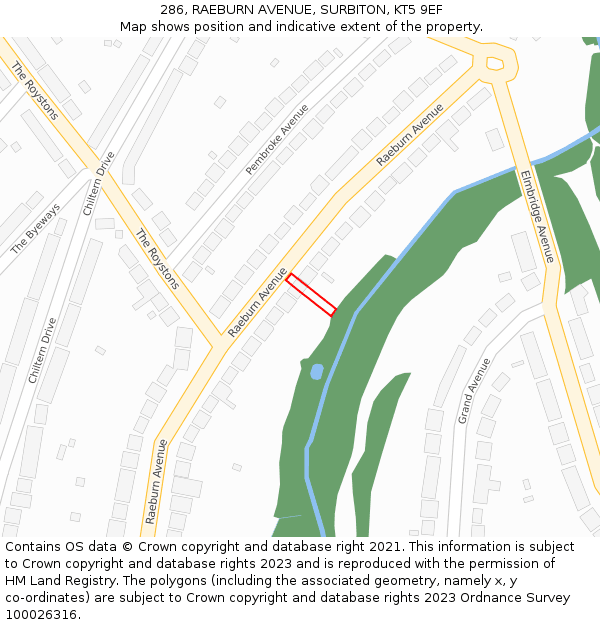 286, RAEBURN AVENUE, SURBITON, KT5 9EF: Location map and indicative extent of plot