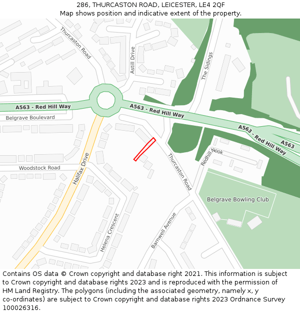 286, THURCASTON ROAD, LEICESTER, LE4 2QF: Location map and indicative extent of plot