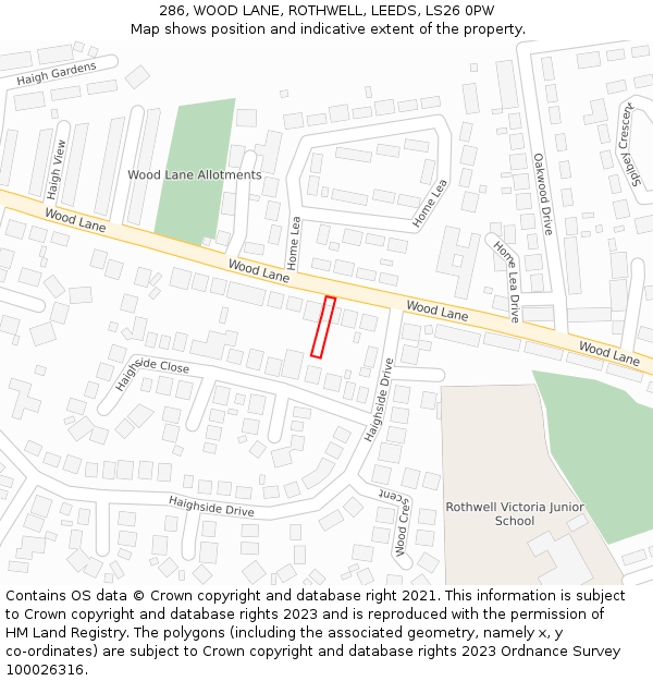 286, WOOD LANE, ROTHWELL, LEEDS, LS26 0PW: Location map and indicative extent of plot