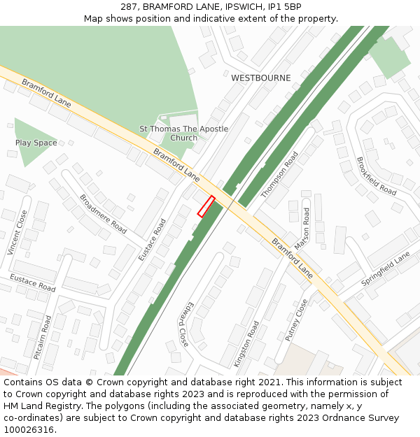 287, BRAMFORD LANE, IPSWICH, IP1 5BP: Location map and indicative extent of plot