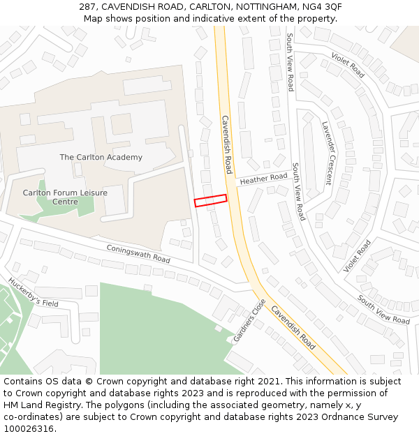 287, CAVENDISH ROAD, CARLTON, NOTTINGHAM, NG4 3QF: Location map and indicative extent of plot