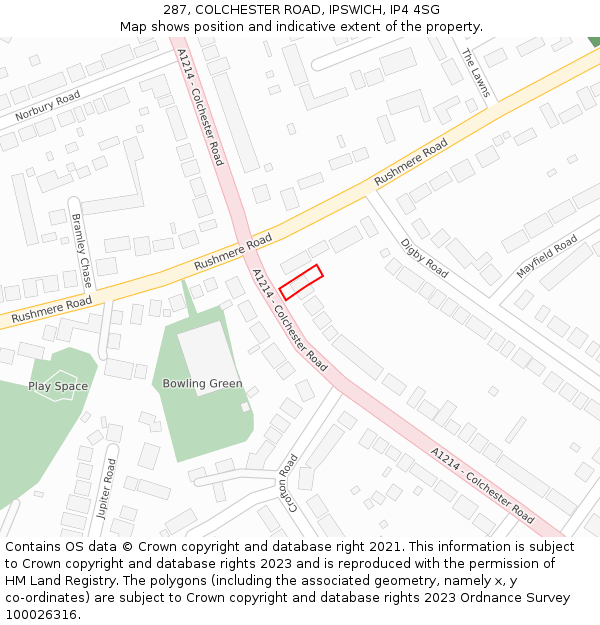 287, COLCHESTER ROAD, IPSWICH, IP4 4SG: Location map and indicative extent of plot