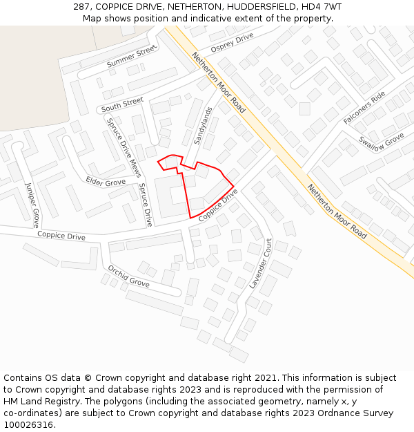 287, COPPICE DRIVE, NETHERTON, HUDDERSFIELD, HD4 7WT: Location map and indicative extent of plot