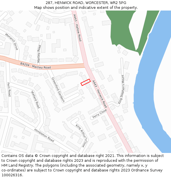 287, HENWICK ROAD, WORCESTER, WR2 5PG: Location map and indicative extent of plot