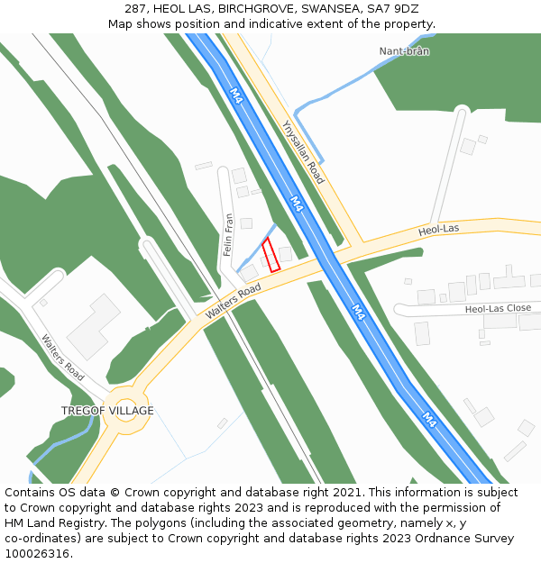 287, HEOL LAS, BIRCHGROVE, SWANSEA, SA7 9DZ: Location map and indicative extent of plot