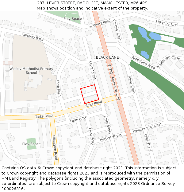 287, LEVER STREET, RADCLIFFE, MANCHESTER, M26 4PS: Location map and indicative extent of plot