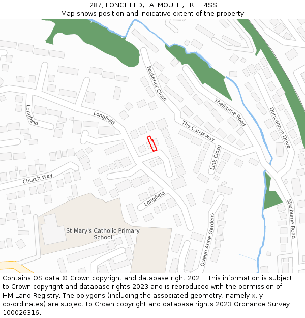 287, LONGFIELD, FALMOUTH, TR11 4SS: Location map and indicative extent of plot